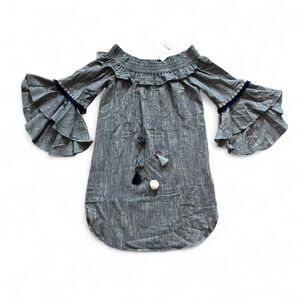 Nwt Misa‎ Los Angeles Off the Shoulder ruffle sleeve boho chambray mini dress s